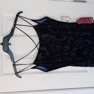 Steppin Out Dress Size 11/12 Purple Silk with Black Floral Velvet Overlay.
